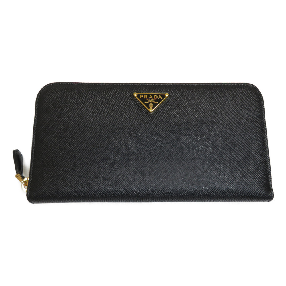 Prada Black Saffiano Wallet Zip Triangolo